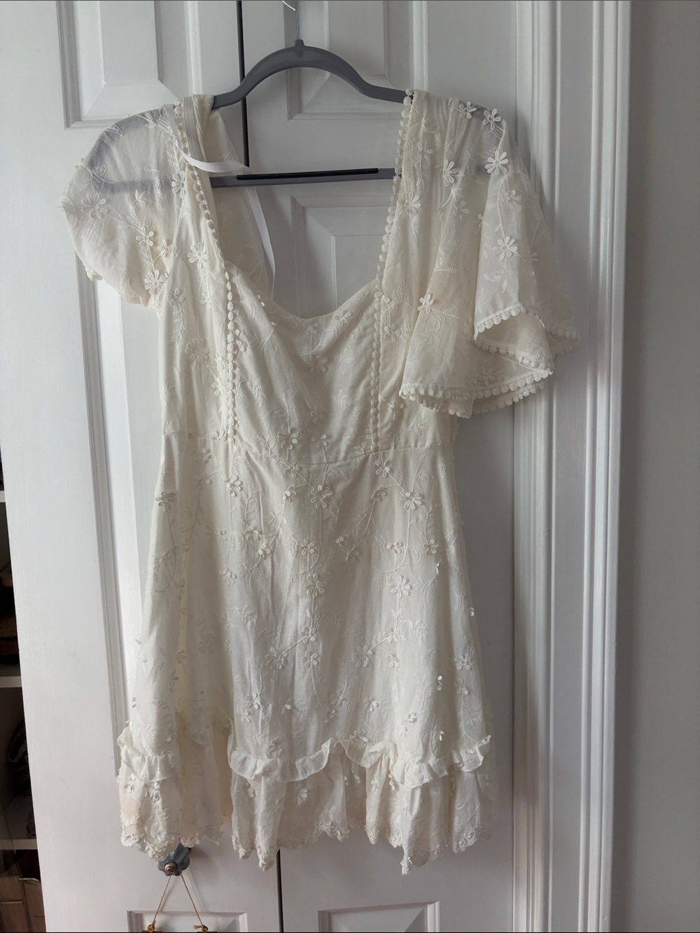 Showpo Cream Floral Embroidered Mini Dress